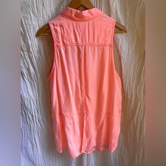 Mossimo Sleeveless Top Neon Pink Salmon Collared Button Down, XL - Picture 2 of 7